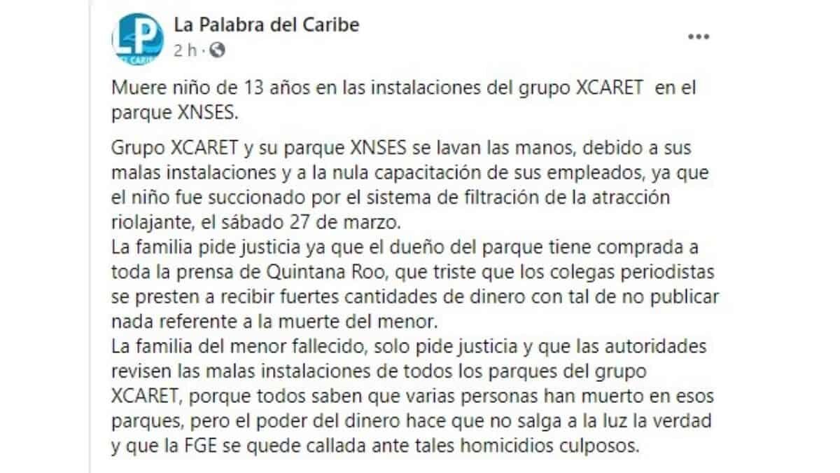 irregularidades muerte menor parque grupo xcaret